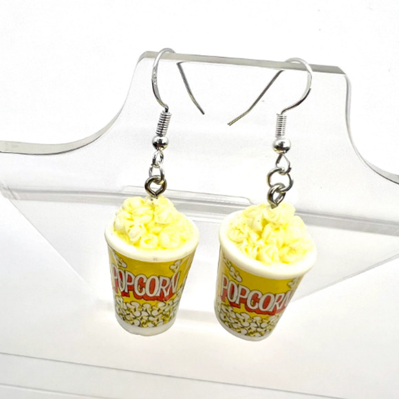 Popcorn Bucket Earrings - Movie Night Earrings - Food Earrings - Snack Earrings - Picture 7 of 9